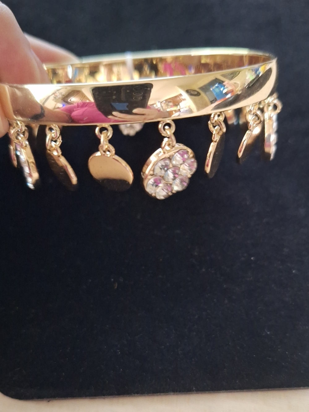 Gold-Tone Charm Bangle Bracelet with Crystal Circle Accents
